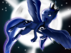 Size: 5000x3750 | Tagged: safe, artist:sadakathebronywolf, princess luna, g4, absurd resolution, female, flying, looking back, moon, solo