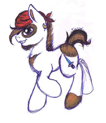 Size: 647x746 | Tagged: safe, artist:spear-he-art, pipsqueak, g4, earring, male, older, pirate, raised hoof, solo, traditional art