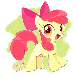 Size: 1000x1000 | Tagged: safe, artist:nora1211, apple bloom, earth pony, pony, g4, blushing, female, filly, foal, open mouth, pixiv, simple background, solo, white background