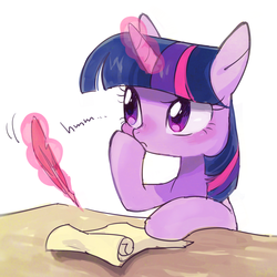 Size: 1800x1800 | Tagged: safe, artist:nora1211, twilight sparkle, g4, female, pixiv, quill, solo
