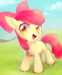 Size: 625x750 | Tagged: safe, artist:nora1211, apple bloom, earth pony, pony, adorabloom, blank flank, cute, female, filly, pixiv, solo