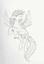 Size: 745x1072 | Tagged: dead source, safe, artist:radioactivedeadend, rainbow dash, g4, deviantart watermark, monochrome, obtrusive watermark, sketch, traditional art, watermark