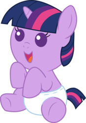 Size: 1332x1899 | Tagged: safe, artist:mighty355, twilight sparkle, pony, unicorn, g4, baby, baby pony, babylight sparkle, diaper, diaperlight sparkle, foal, happy, open mouth, simple background, solo, transparent background, unicorn twilight, vector