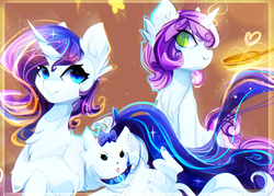 Size: 2230x1594 | Tagged: safe, artist:koveliana, opalescence, rarity, sweetie belle, g4, chromatic aberration, color porn, cute, hairbrush, heart, heart eyes, tongue out, tumblr, wingding eyes