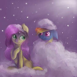 Size: 3000x3000 | Tagged: safe, artist:spidolot, fluttershy, rainbow dash, g4, floppy ears, high res, smiling, snow, snowfall