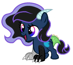 Size: 418x376 | Tagged: safe, artist:unoriginai, oc, oc only, chimera, draconequus, hybrid, crack shipping, cute, female, filly, interspecies offspring, offspring, parent:discord, parent:princess luna, parents:lunacord