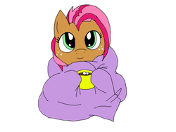 Size: 800x600 | Tagged: safe, artist:celestialsapphire, babs seed, earth pony, pony, g4, adorababs, blanket, chocolate, cup, cute, female, food, hot chocolate, marshmallow, solo