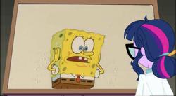 Size: 742x406 | Tagged: safe, sci-twi, twilight sparkle, equestria girls, g4, my little pony equestria girls: rainbow rocks, animation cel, exploitable meme, male, meme, spongebob squarepants, spongebob squarepants (character), twilight's board