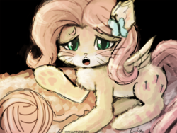 Size: 960x720 | Tagged: safe, artist:lumineko, fluttershy, cat, hybrid, g4, 30 minute art challenge, cute, female, fluttercat, shyabetes, solo, species swap, yarn