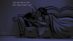 Size: 1024x576 | Tagged: safe, artist:bgn, king sombra, anthro, g4, cape, clothes, couch, gay, good king sombra, king hunkbra, male, self ponidox, selfcest, somsom, stupid sexy sombra