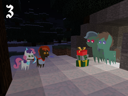 Size: 1024x768 | Tagged: safe, artist:bronybyexception, button mash, sweetie belle, pony, zombie, don't mine at night, g4, advent calendar, christmas, minecraft, pointy ponies, zombie jan