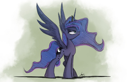 Size: 1500x968 | Tagged: safe, artist:ncmares, princess luna, g4, female, missing accessory, regal, solo