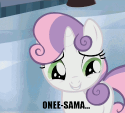 Size: 500x452 | Tagged: safe, rarity, sweetie belle, g4, animated, blushing, eyes closed, female, grin, hug, japanese, sisters, smiling