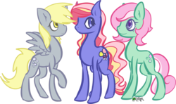 Size: 2791x1656 | Tagged: safe, artist:skoryx, derpy hooves, minty, triple treat, pegasus, pony, g3, g4, female, g3 to g4, generation leap, mare, simple background, transparent background, trio