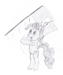 Size: 2772x3300 | Tagged: safe, artist:talon of the phoenix, pinkie pie, g4, colorguard, cupcake, female, flag, high res, monochrome, sketch, solo, traditional art