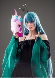 Size: 1124x1600 | Tagged: safe, princess cadance, queen chrysalis, human, g4, cosplay, irl, irl human, mask, photo