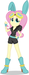 Size: 786x2023 | Tagged: safe, artist:punzil504, fluttershy, equestria girls, g4, boots, bunny ears, clothes, costume, dangerous mission outfit, female, goggles, high heels, hoodie, looking at you, shoes, simple background, smiling, solo, transparent background, vector