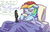 Size: 2675x1731 | Tagged: safe, artist:nobody, rainbow dash, oc, oc:anon, human, pony, g4, backwards thermometer, bed, giant pony, macro, on back, sick, thermometer