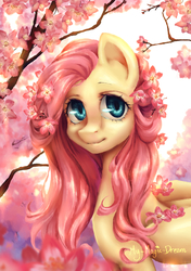 Size: 2345x3339 | Tagged: safe, artist:my-magic-dream, fluttershy, g4, cherry blossoms, cherry tree, cottagecore, female, flower, high res, pixiv, solo, tree