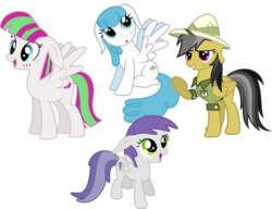Size: 1920x1471 | Tagged: safe, artist:eagle1division, artist:gamemasterluna, artist:silvervectors, artist:synthrid, edit, blossomforth, daring do, lightning bolt, tornado bolt, white lightning, pegasus, pony, daring do and the forbidden city of clouds, g4, cirrostrata, cirrostratan, cirrostratans, disguise, female, mare, simple background, species swap, spread wings, transparent background, wings