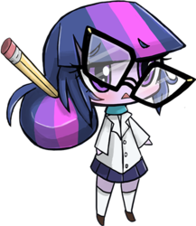 Size: 406x467 | Tagged: safe, artist:lumineko, sci-twi, twilight sparkle, equestria girls, g4, my little pony equestria girls: rainbow rocks, chibi, female, glasses, solo