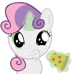 Size: 1760x1822 | Tagged: safe, artist:jesse4lyfe, sweetie belle, pony, unicorn, g4, cute, diasweetes, female, filly, foal, food, magic, meat, pepperoni, pepperoni pizza, pizza, ponies eating meat, simple background, solo, sweetie belle's magic brings a great big smile, transparent background, vector