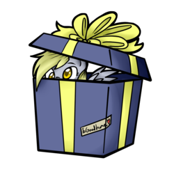 Size: 1024x1024 | Tagged: safe, artist:jadekettu, derpy hooves, pegasus, pony, g4, female, mare, pony in a box, present, simple background, solo, transparent background