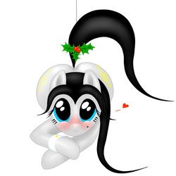 Size: 2200x2200 | Tagged: safe, artist:thepianistmare, oc, oc only, oc:klavinova, beauty mark, black hair, blushing, high res, holly, holly mistaken for mistletoe, large butt, looking at you, plump, prone, simple background, smiling, solo, the ass was fat, white background