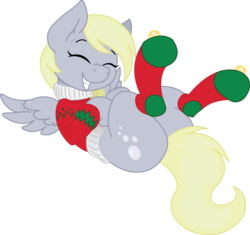 Size: 2218x2087 | Tagged: safe, artist:fluttershy750, artist:joey darkmeat, derpy hooves, pegasus, pony, g4, clothes, eyes closed, female, high res, mare, on back, simple background, socks, solo, sweater, transparent background