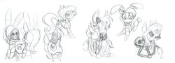 Size: 1024x367 | Tagged: safe, artist:kobra333, bonnie (fnaf), chica, five nights at freddy's, five nights at freddy's 2, foxy, mangle, ponified, sketch, toy bonnie, toy freddy, traditional art