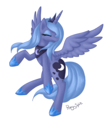 Size: 783x879 | Tagged: safe, artist:pony-spiz, princess luna, g4, dancing, eyes closed, female, rearing, s1 luna, simple background, solo, spread wings, transparent background