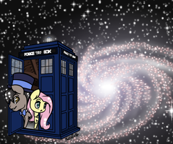 Size: 500x417 | Tagged: safe, artist:rainbowdrool, eleventh hour, fluttershy, g4, commission, commissioner:alkonium, duo, eleventh doctor, galaxy, space, tardis