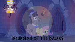 Size: 1024x575 | Tagged: safe, artist:alkonium, artist:gray--day, artist:guillex3, artist:theevilflashanimator, eleventh hour, fluttershy, earth pony, pegasus, pony, g4, cave, crossover, dalek, doctor who, dungeon, eleventh doctor, implied doctor whooves, the doctor