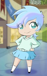 Size: 703x1136 | Tagged: safe, artist:taekwon-magic, oc, oc only, oc:frozen rose, equestria girls, g4, chibi, clothes, cute, looking at you, skirt, smiling, socks, solo, sweater