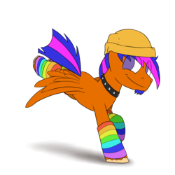Size: 1280x1280 | Tagged: safe, artist:timsplosion, oc, oc only, oc:scribbsie, pegasus, pony, beanie, clothes, collar, commissioner:scribbsie, goatee, hat, leg warmers, no pupils, rainbow socks, simple background, socks, solo, striped socks, transparent background, unshorn fetlocks