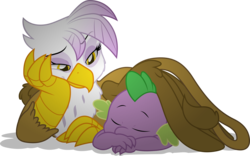 Size: 4786x2987 | Tagged: safe, artist:gray-gold, artist:mickeymonster, gilda, spike, dragon, griffon, g4, eyes closed, female, high res, male, ship:spilda, simple background, sleeping, smiling, spikelove, straight, transparent background