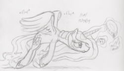 Size: 1218x702 | Tagged: safe, artist:slash-sun-slash, princess celestia, g4, celestiadoodle, female, magic, monochrome, solo, telekinesis, tired, traditional art