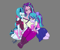 Size: 780x650 | Tagged: safe, artist:tinacrazy29, aria blaze, sonata dusk, oc, oc:senza glare, equestria girls, g4, my little pony equestria girls: rainbow rocks, cute, family, female, lesbian, magical lesbian spawn, offspring, parent:aria blaze, parent:sonata dusk, parents:arisona, ship:arisona, shipping