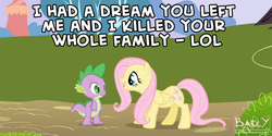 Size: 800x400 | Tagged: safe, edit, edited screencap, screencap, fluttershy, spike, dragon, pegasus, pony, friendship is magic, g4, dream, female, image macro, male, mare, meme, ship:flutterspike, shipping, straight