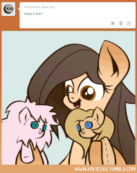Size: 750x947 | Tagged: safe, artist:biscuitpone, oc, oc only, oc:backy, oc:fluffle puff, oc:scree, animated, doll, fluffle puff plushie, now kiss, plushie, shipper on deck, solo, tumblr