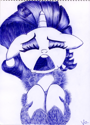 Size: 2061x2867 | Tagged: safe, artist:varijani, rarity, g4, suited for success, female, high res, marshmelodrama, monochrome, scene interpretation, solo, traditional art