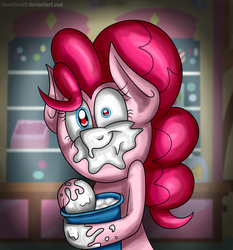 Size: 1400x1500 | Tagged: safe, artist:neoncel, pinkie pie, earth pony, pony, g4, caught, eating, female, marshmallow fluff, messy eating, solo