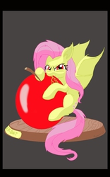 Size: 800x1280 | Tagged: safe, artist:theroyalprincesses, fluttershy, g4, apple, female, flutterbat, race swap, solo, that pony sure does love apples