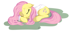Size: 2209x977 | Tagged: safe, artist:postscripting, fluttershy, g4, clothes, female, oversized clothes, oversized shirt, shirt, solo, t-shirt
