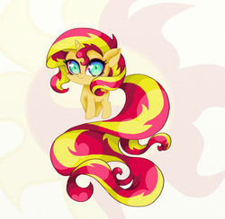 Size: 704x687 | Tagged: dead source, safe, artist:yarelly, sunset shimmer, pony, unicorn, g4, chibi, female, long tail, solo