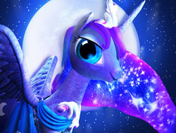 Size: 1024x768 | Tagged: safe, artist:rebehm, princess luna, alicorn, pony, g4, 3d, alternate clothes, alternate design, fancy, female, figurine, mare in the moon, moon, night, princess, printable, redesign, solo, stars