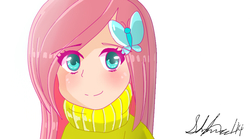 Size: 900x500 | Tagged: dead source, safe, artist:shgurr, fluttershy, human, g4, clothes, female, humanized, solo, sweatershy