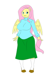Size: 1200x1697 | Tagged: safe, artist:thecreator9, fluttershy, anthro, g4, breasts, busty fluttershy, clothes, female, solo, sweatershy