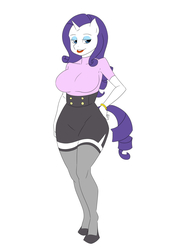 Size: 1200x1697 | Tagged: safe, artist:thecreator9, rarity, anthro, g4, breasts, busty rarity, clothes, dress, female, lipstick, solo, stockings