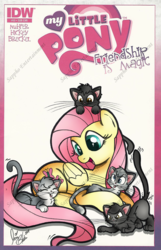 Size: 1024x1588 | Tagged: safe, artist:ponygoddess, idw, fluttershy, cat, g4, derp, female, prone, solo